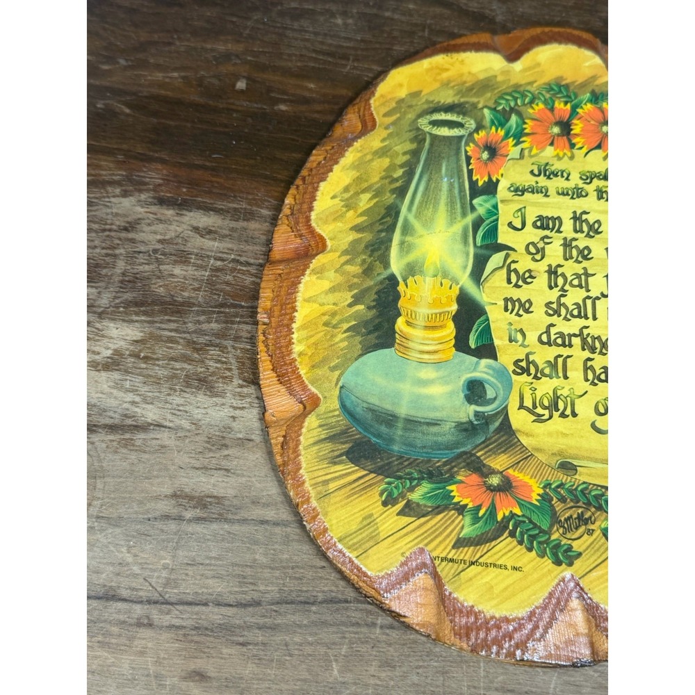 Vintage John 8:12 Wood Slice Wall Plaque Prayer Floral Rustic Cabin Decor - Picture 3 of 6
